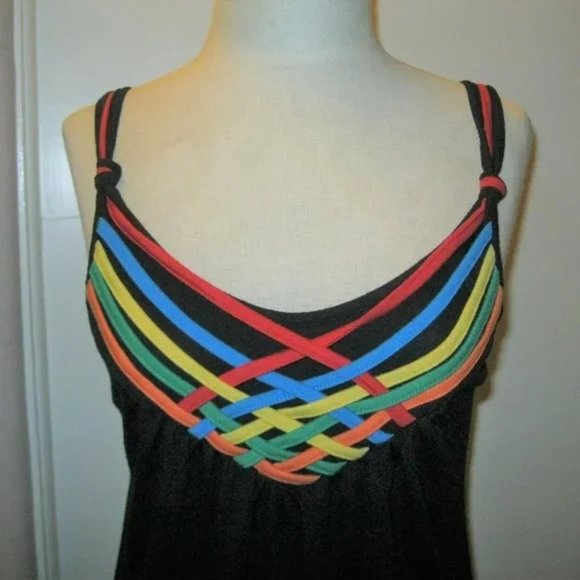 ❤️Womens COOGI MULTI COLOR STRAPPY Tank Top to Mini Dress Sz M - Picture 5 of 6